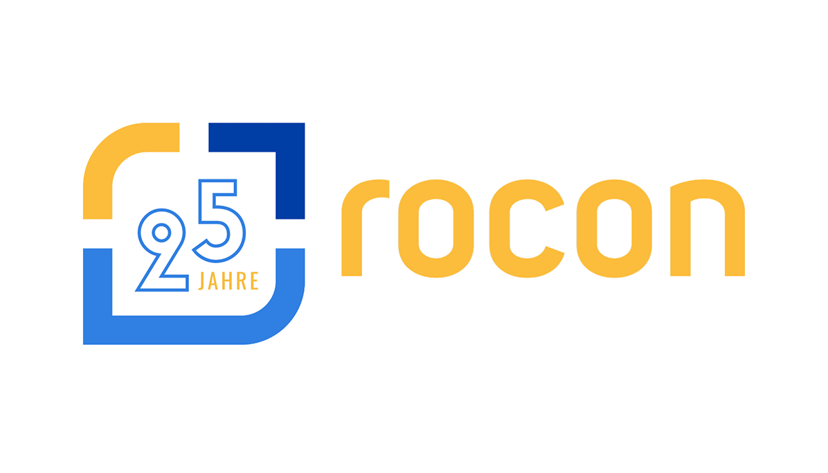 Das Rocon Logo mit einem "25 Jahre" Jubiläumsaufdruck