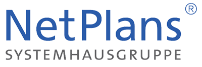 Das Net Plans Logo in transparent mit der zusätzlichen Aufschrift "Systemhausgruppe"
