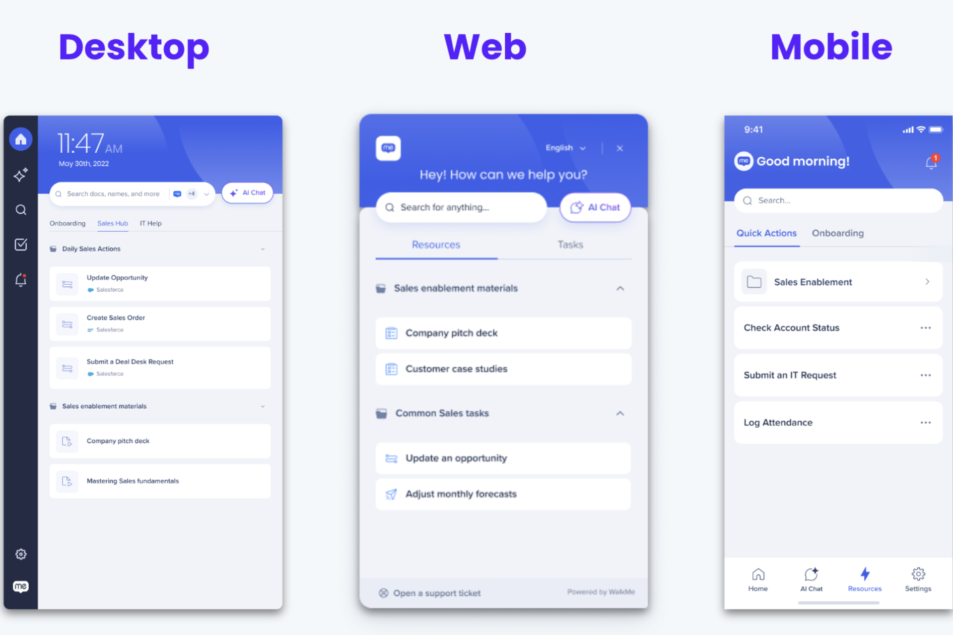 WalkMe Menu auf unterschiedlichen Devices