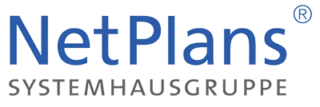 Das Net Plans Logo in transparent mit der zusätzlichen Aufschrift "Systemhausgruppe"