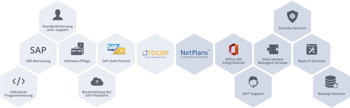 Eine Wabengrafik mit mehreren Logos auf einem transparenten Hintergrund